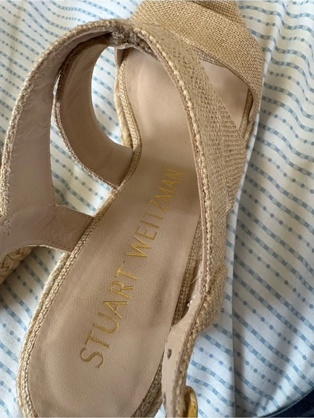 Stuart Weitzman Beige Woven Espadrille Sandals, size 8.5.